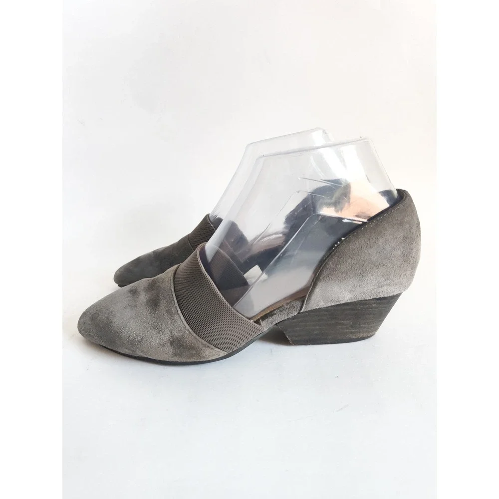 Eileen Fisher Pumps 5.5 Pointed Toe Suede D'Orsay Gray Low Block Heel Hilly
